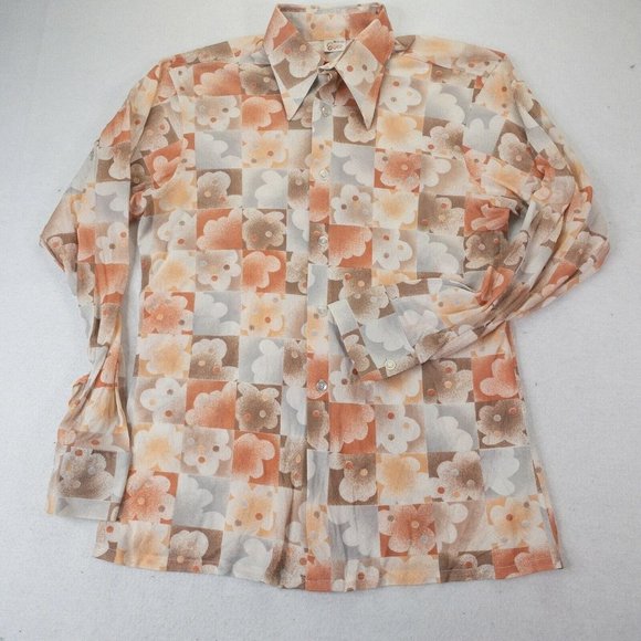 Custom Casual Womens Shirt Orange Beige Medium Y2K Long Sleeve Button Down #0346 - Picture 1 of 10